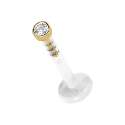 Labret push in en Bioplast avec disque en or 18k avec pierre Labret push in en Bioplast avec disque en or 18k avec pierre