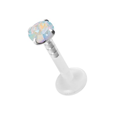 Labret push in en Bioplast avec une pierre griffée en argent Labret push in en Bioplast avec une pierre griffée en argent