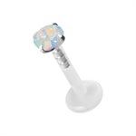 Bioplast push in labret with silver jewelled attachment