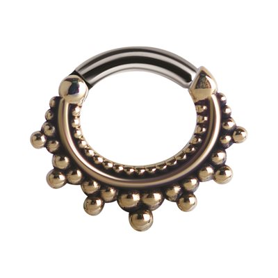 Tribal brass antique clicker ring with steel bar