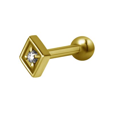 Barbell un côté interne plaqué or 24k avec un carré Barbell un côté interne plaqué or 24k avec un carré