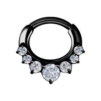 Anneau clicker en acier noir avec pierres et bras articulé Anneau clicker en acier noir avec pierres et bras articulé