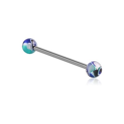 Tongue barbell with uv jaw breaker balls