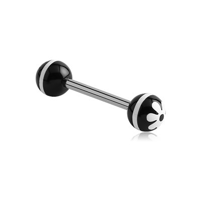 Barbell de langue avec des boules en acrylique motif fleur Barbell de langue avec des boules en acrylique motif fleur