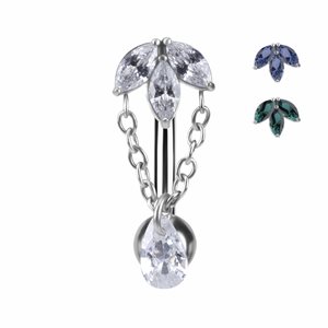 Reverse navel banana with gems and pear drop dangle