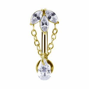 24k gold plated internal navel banana with pear drop dangle