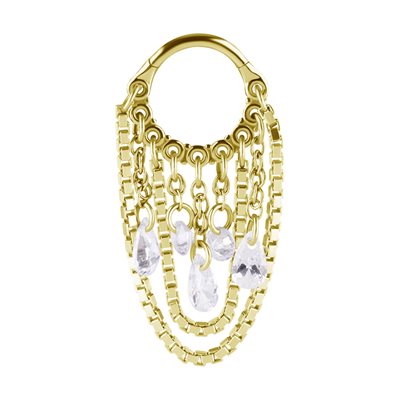 Anneau continu plaqué or 24k avec chaines et pierres Anneau continu plaqué or 24k avec chaines et pierres