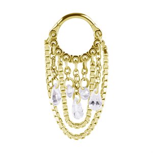 24k gold plated clicker ring with stones and chains dangle