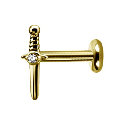 24k gold plated internal labret with dagger attachment