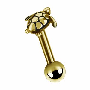 24k gold plated internal barbell with sea turtle attachment