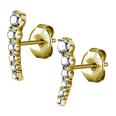 Boucles d'oreilles plaquées or 24k avec 6 pierres griffées Boucles d'oreilles plaquées or 24k avec 6 pierres griffées