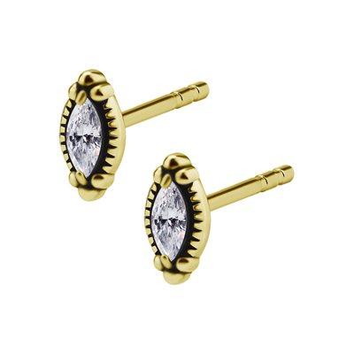 Boucles d'oreilles plaquées or 24k avec marquise en pierre Boucles d'oreilles plaquées or 24k avec marquise en pierre