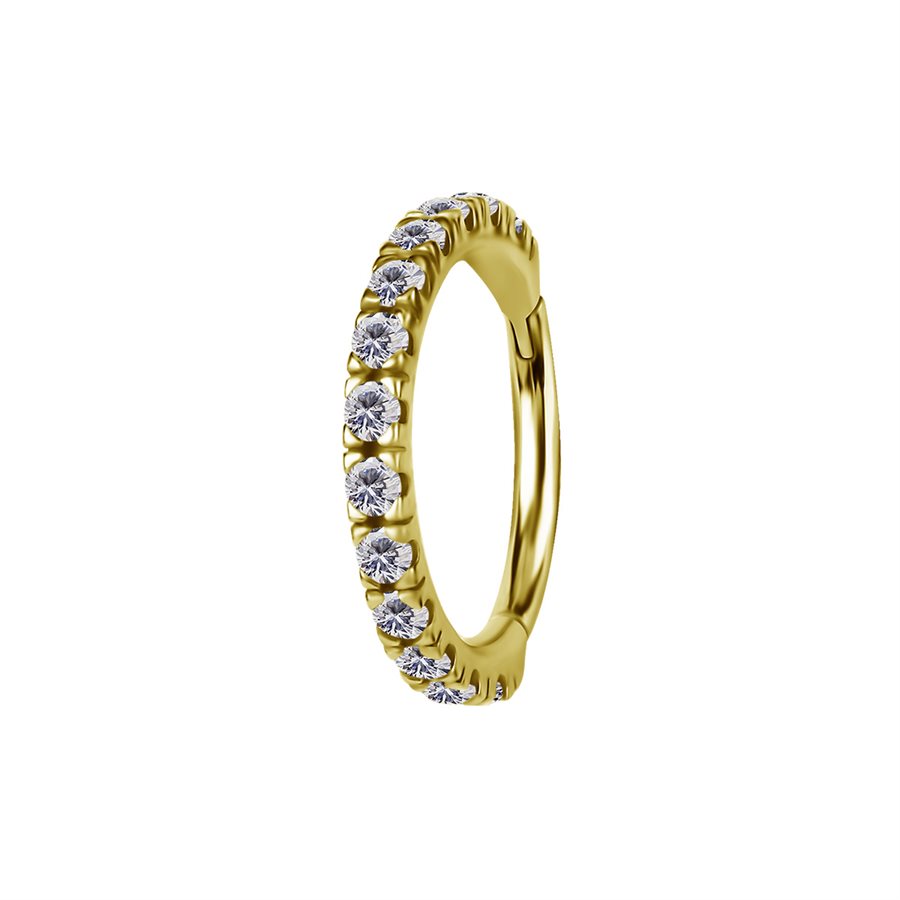 Anneau clicker en CoCr plaqué or 18k avec zircons premium Anneau clicker en CoCr plaqué or 18k avec zircons premium