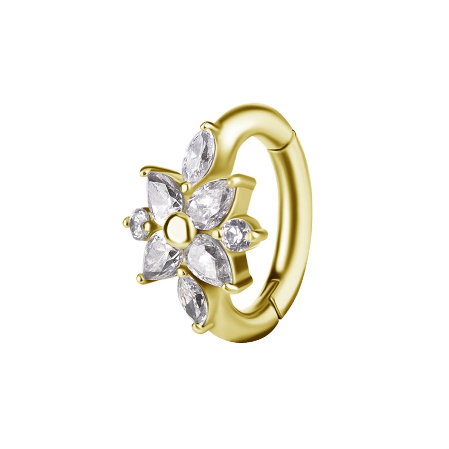 Anneau de nombril clicker en CoCr plaqué or 18k avec fleur Anneau de nombril clicker en CoCr plaqué or 18k avec fleur