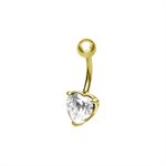 24k gold pvd navel banana with heart cubic zirconia