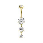 24k gold pvd navel banana with round cubic zirconia