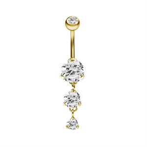 24k gold pvd navel banana with round cubic zirconia
