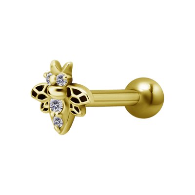 Barbell un côté interne plaqué or 24k avec une abeille Barbell un côté interne plaqué or 24k avec une abeille