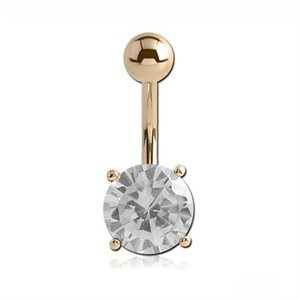 Banane de nombril en or 14k avec zircon rond
