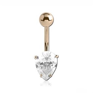 14k gold navel banana set with inverted pear cubic zirconia