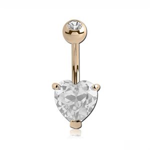 14k gold navel banana set with heart cubic zirconia