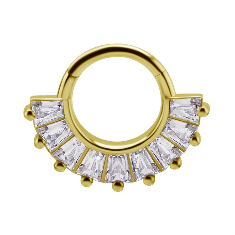 Anneau clicker en or 18k avec zircons premium effilé Anneau clicker en or 18k avec zircons premium effilé
