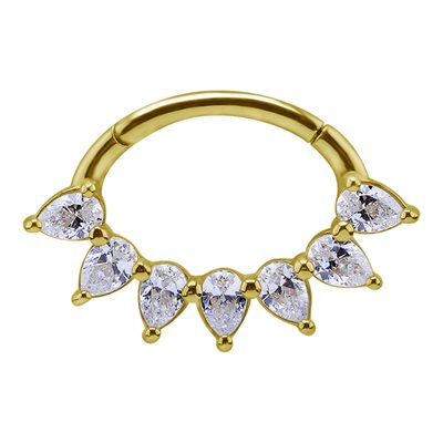 18k gold hinged oval septum/daith jewelled clicker