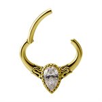 Anneau clicker ovale en or 18k avec pierre et bras articulé