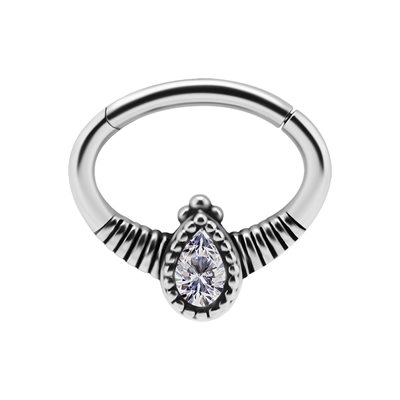 Anneau oval clicker avec pierre et bras articulé pour daith Anneau oval clicker avec pierre et bras articulé pour daith