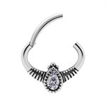Hinged oval jewelled daith clicker ring