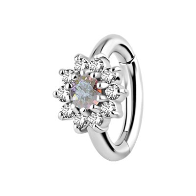 Anneau de nombril clicker en CoCr avec une fleur et pierres Anneau de nombril clicker en CoCr avec une fleur et pierres