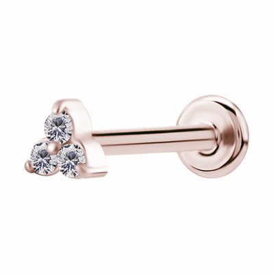 24k rose gold plated internal labret with jewelled trinity
