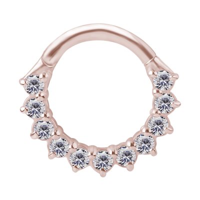 Anneau clicker en rose 18k avec des pierres griffées Anneau clicker en rose 18k avec des pierres griffées