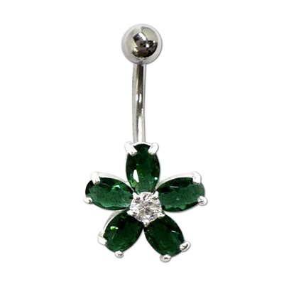 Banane de nombril en argent avec une fleur Banane de nombril en argent avec une fleur