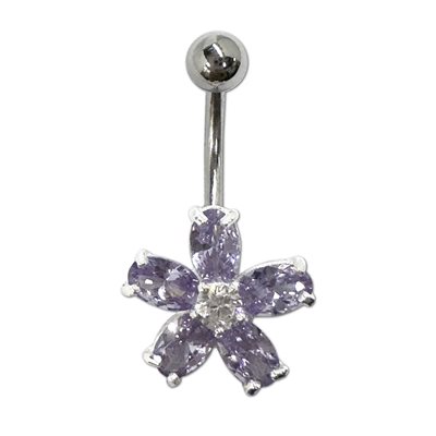 Banane de nombril en argent avec une fleur Banane de nombril en argent avec une fleur