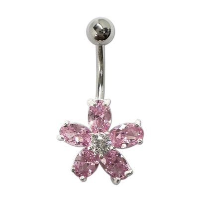 Banane de nombril en argent avec une fleur Banane de nombril en argent avec une fleur