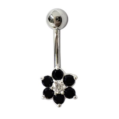 Banane de nombril en argent avec une fleur Banane de nombril en argent avec une fleur