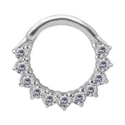 Anneau clicker segment en or blanc 18k avec pierres griffées Anneau clicker segment en or blanc 18k avec pierres griffées